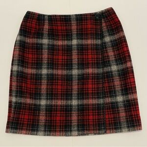 Herman Geist Wool Vintage Plaid Red and Black Women's Wrap Skirt Size 10